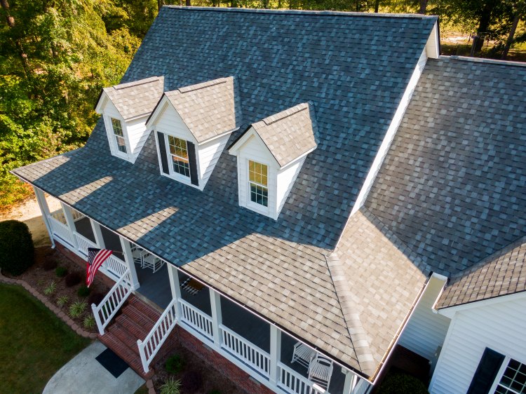 Close up of premium asphalt shingle installation